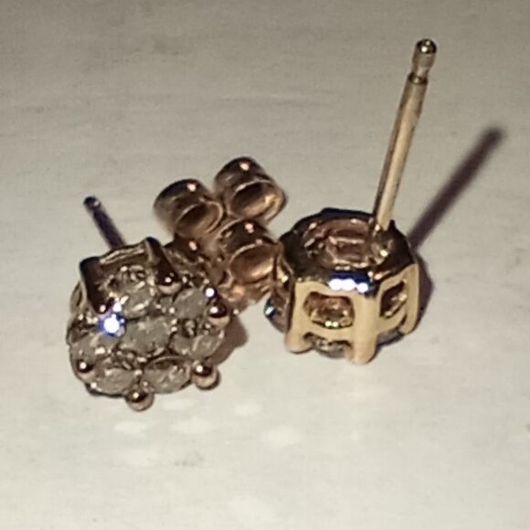 REDUCED!  Fabulous 10k Yellow Gold Half-Carat Champagne Diamond Earrings - Picture 3 of 3